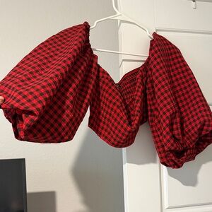 Nasty Gal Red and Black Checkered Blouse